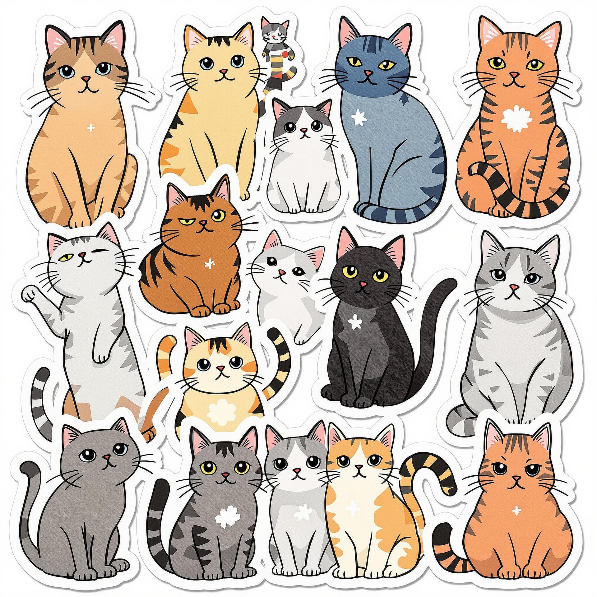 AI generated: Compact arrangement of cats suitable for various sticker sizes. Strong outline for clean die-cutting...