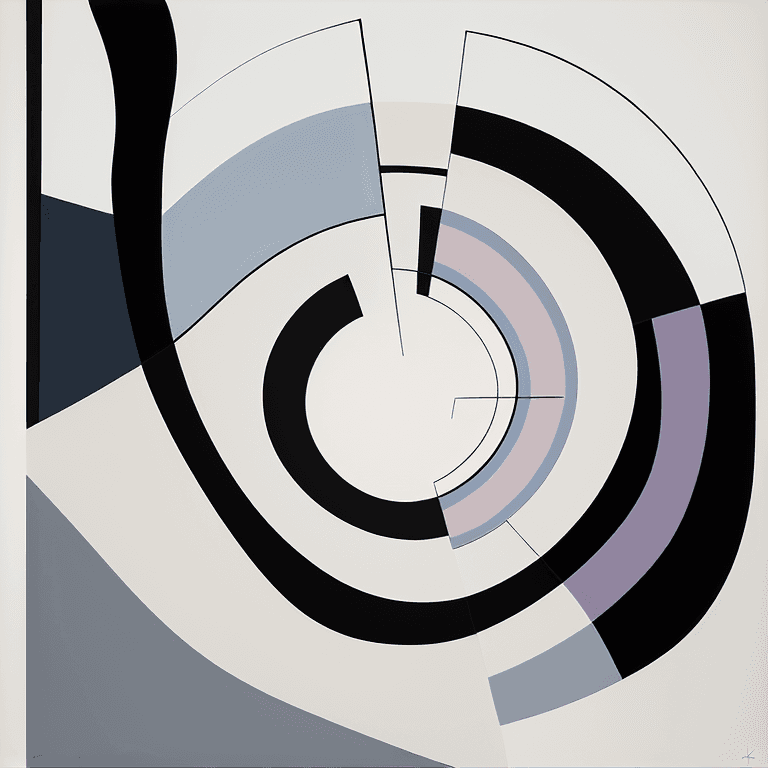 AI generated: Sophisticated,  abstract painting in the style of Kandinsky, spiral moving  dark intersecting wavy l...