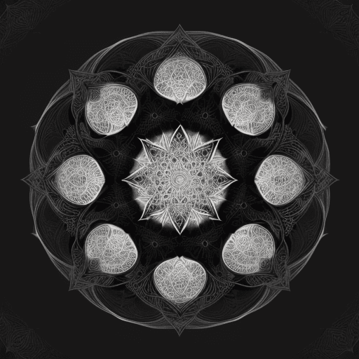 AI generated: beautiful  mandala, fully symmetrical, black and white, thin lines, clean lines, fantasy, ornamental...