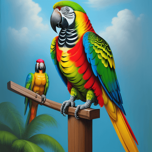 AI generated:  a painting of a parrot sitting on a post, an airbrush painting by Ron English, shutterstock contest...
