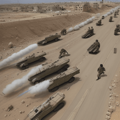 AI generated: israeli defence forces, army, IDF, fighting, military, streets, army, air force, rockets