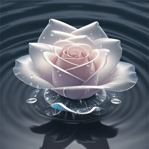 AI generated: Water shape like a rose flower, crystal clear, very creative, flower-like liquid, each petal is made...