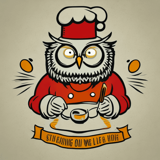 AI generated: simple minimal logo of owl in cooking hat, style of Paul Rand --no text