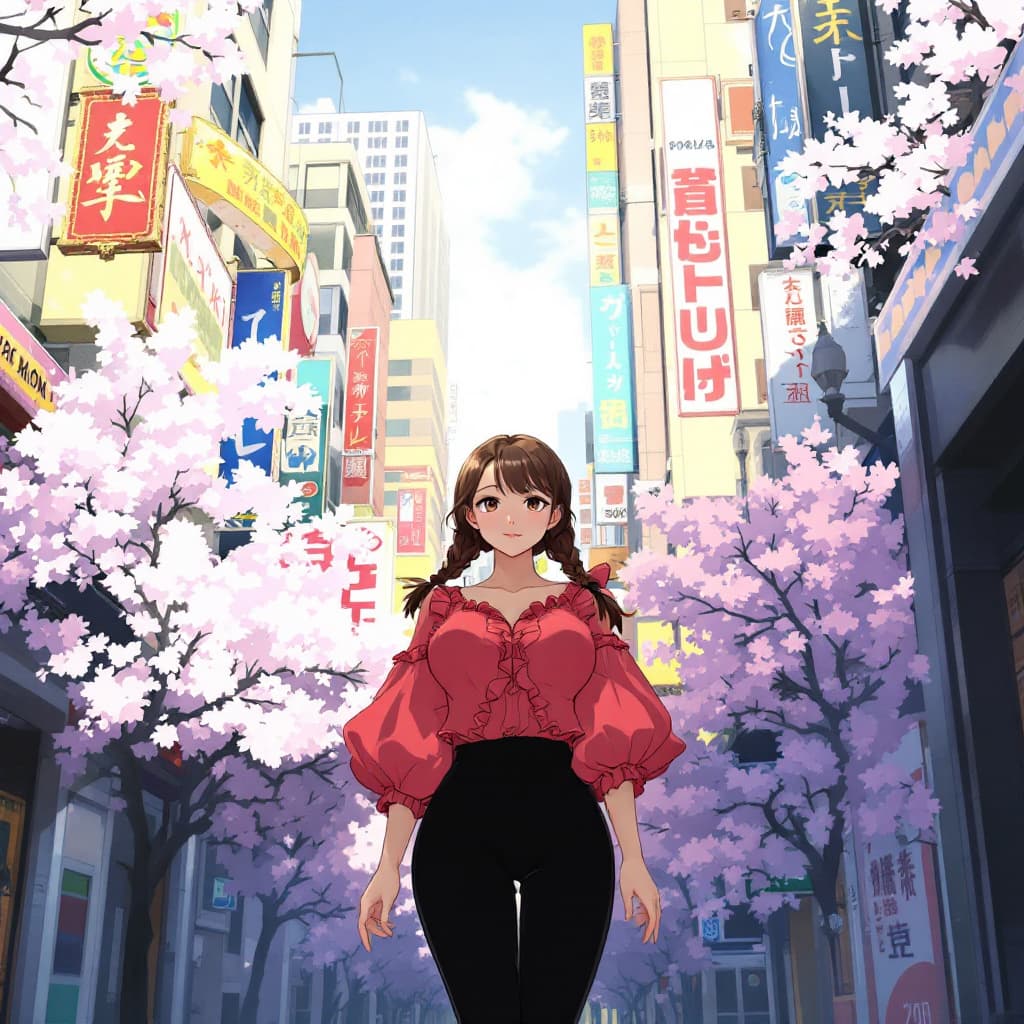 AI generated:  female,(perfect anime illustration) , 1girl, parted braids, short hair, brown hair, (huge breasts) ...
