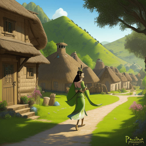 AI generated: Hyper realistic emperor's new groove art style, Pacha's village, hills, serene landscape, bright sun...