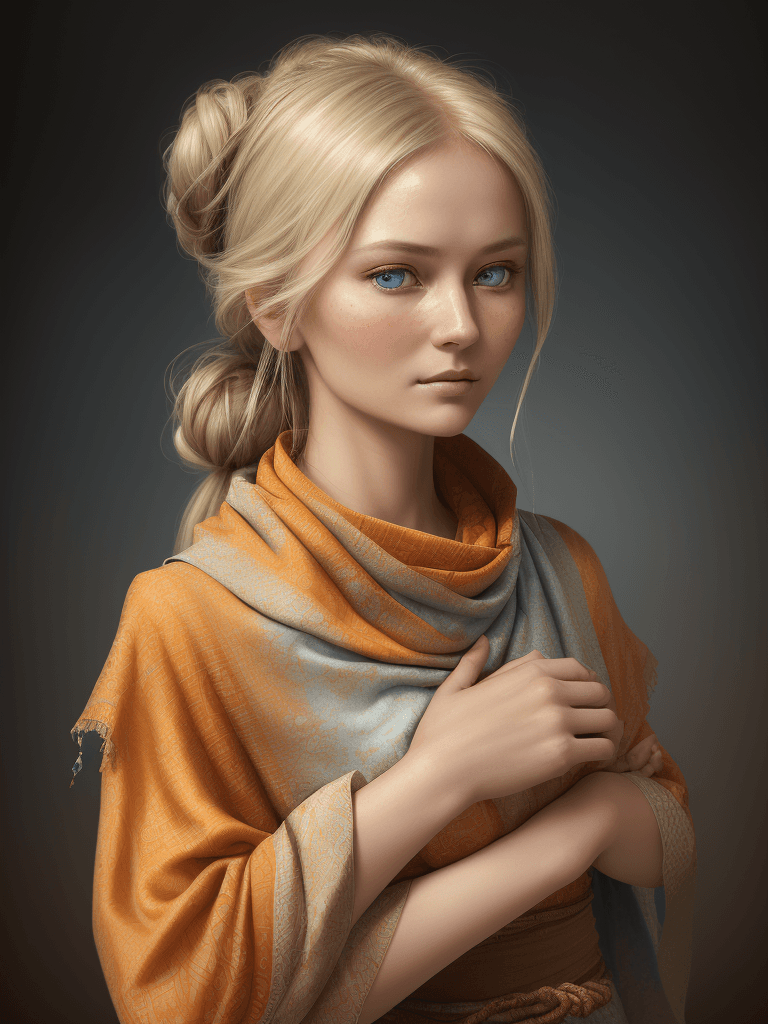 AI generated: A highly detailed portrait of a beautiful Siberian woman with an expression of introspection. She ha...