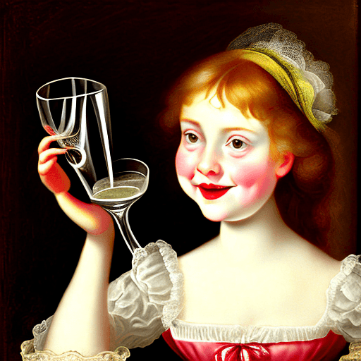 AI generated: happy English girl - empty glass.
style: baroque