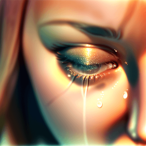 AI generated: Close-up photo of a girl with a pretty face, tears rolling down her cheeks, morning fresh, film grai...