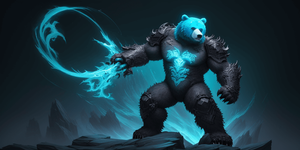 AI generated: Volibear, a bear with a cool design, the maniac bear in the style of dragoncore, luminous brushwork,...