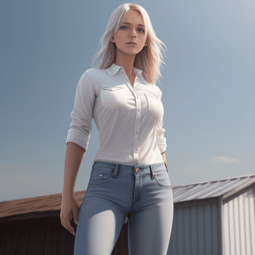AI generated: white shirt, jeans,  country girl, standing on roof (detailed skin 1,0) 