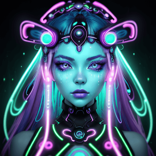 AI generated: portrait | wide angle shot of eyes off to one side of frame, lucid dream-like woman, looking off in ...