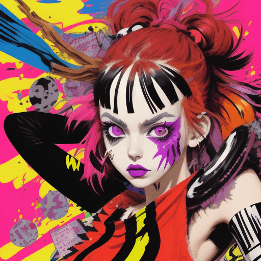 AI generated: The Rebellion meets abstract expressionism, close up shot of free-spirited girl, manga style, in vib...