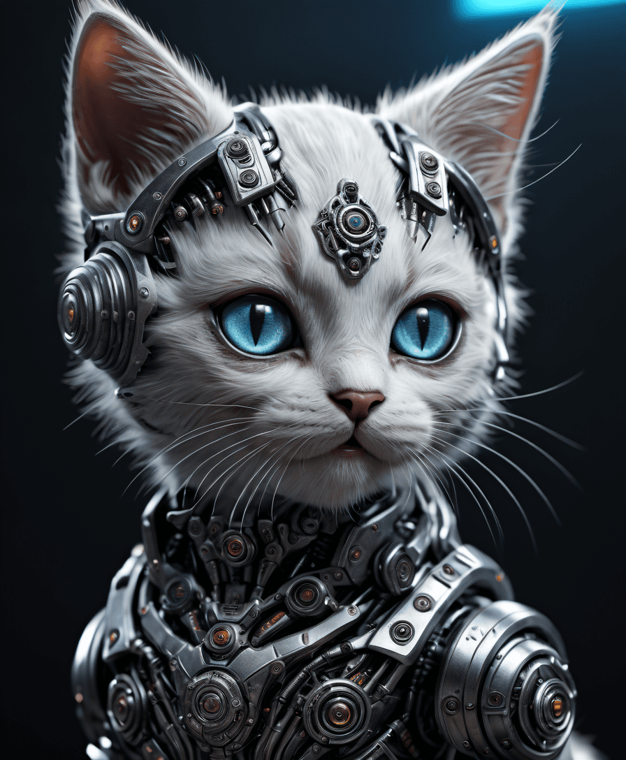 AI generated: hyperrealistic art {a cute ((kitten)) made out of metal, ((cyborg)), ((cyberpunk style)), ((intricat...