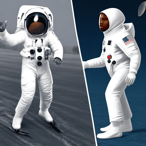 AI generated: a Blackman in a white ski mask and is wearing white track suit, with a nasa logo on his tracksuit, b...