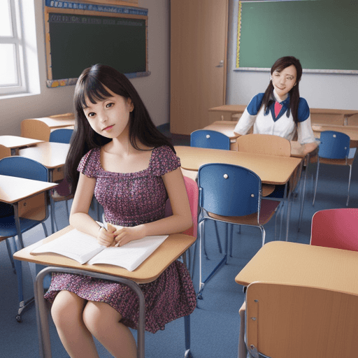 AI generated: flat illustrations, high resolution, and high details, 2 , 3 students in a classroom, colourful  dre...