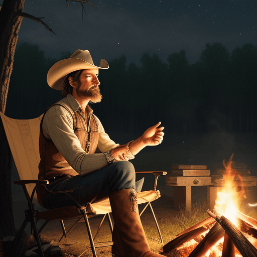 AI generated: cowboy sitting by a campfire on the prairie