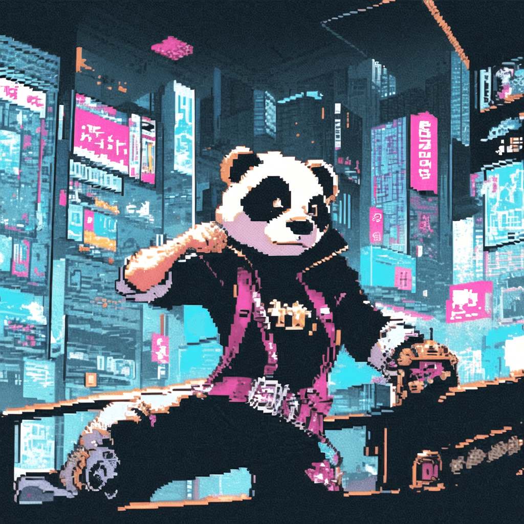 AI generated: cyberpunk panda, pixel art <lora:pixelartV3:0.6000000000000001>
