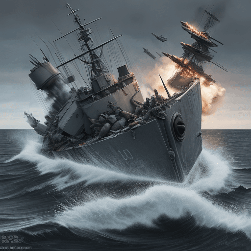 AI generated: Ukrainian penguin partisan destroy a russian warship, artwork, 8k
