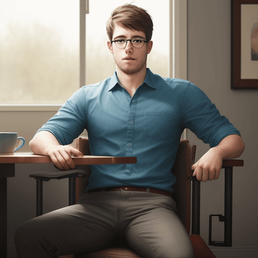 AI generated: Realistic Josh Hucherson sitting in a chair man spreading looking forward.