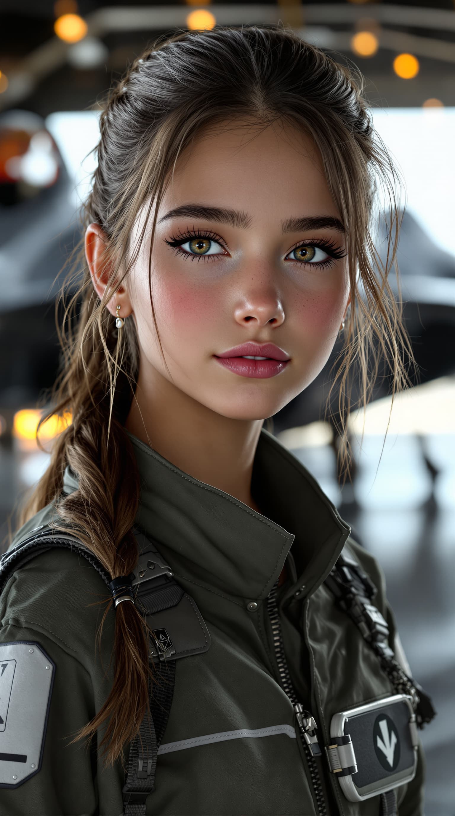 AI generated:  A professional photograph captures the most beautiful tween girl in the world, standing next to a L...
