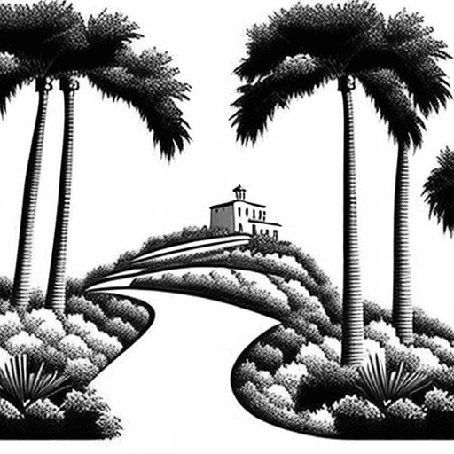 AI generated: A simple pretty line outline graphic to be used on a wedding invitation picturing a Mallorcan villa ...