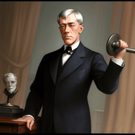 AI generated: President Woodrow Wilson, lifting iron