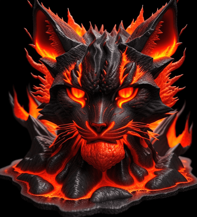 AI generated: magma inside a beast cats veins and glowing made of lava epic flames  sulfur sparks ghothic detailed...
