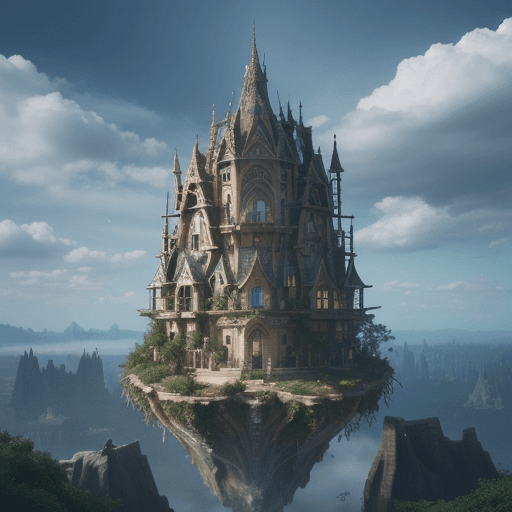 AI generated: fantasy building, clouds around it, plants surrounding it, aesthetic and beautiful, ultra detailed, ...