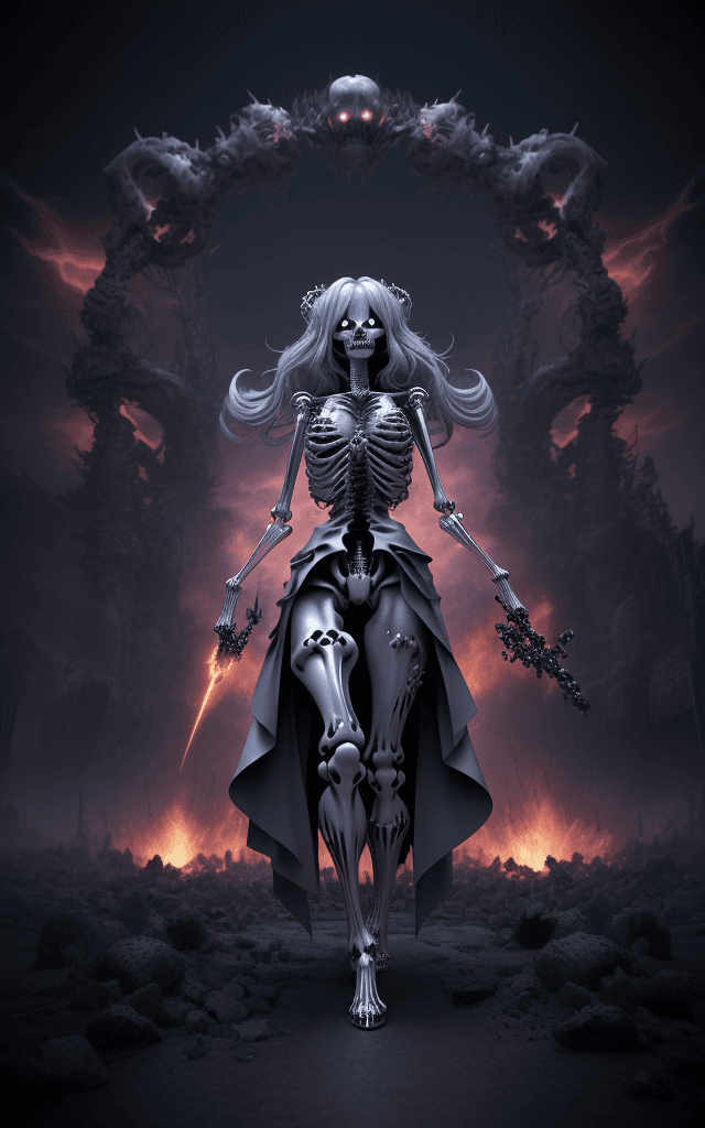 AI generated: explosive background breathtaking qt-kt skeleton lord anime metallic finish breathtaking uhd 16k vis...