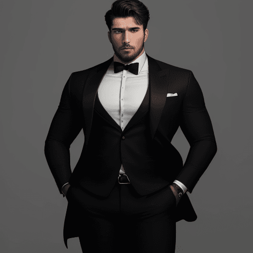 AI generated: A very handsome mesmerizing male teddy bear, that has human-like features, he wears a suave black ou...