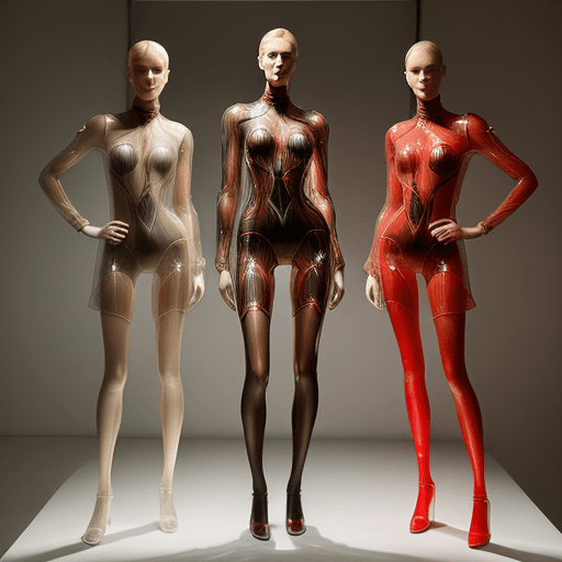 AI generated: high resolution full body photography of blonde supermodel with an extravagant futuristic dress and ...