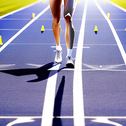 AI generated: A real image of an athletic tall white blonde female mid-20s athlete wearing a track and field athle...
