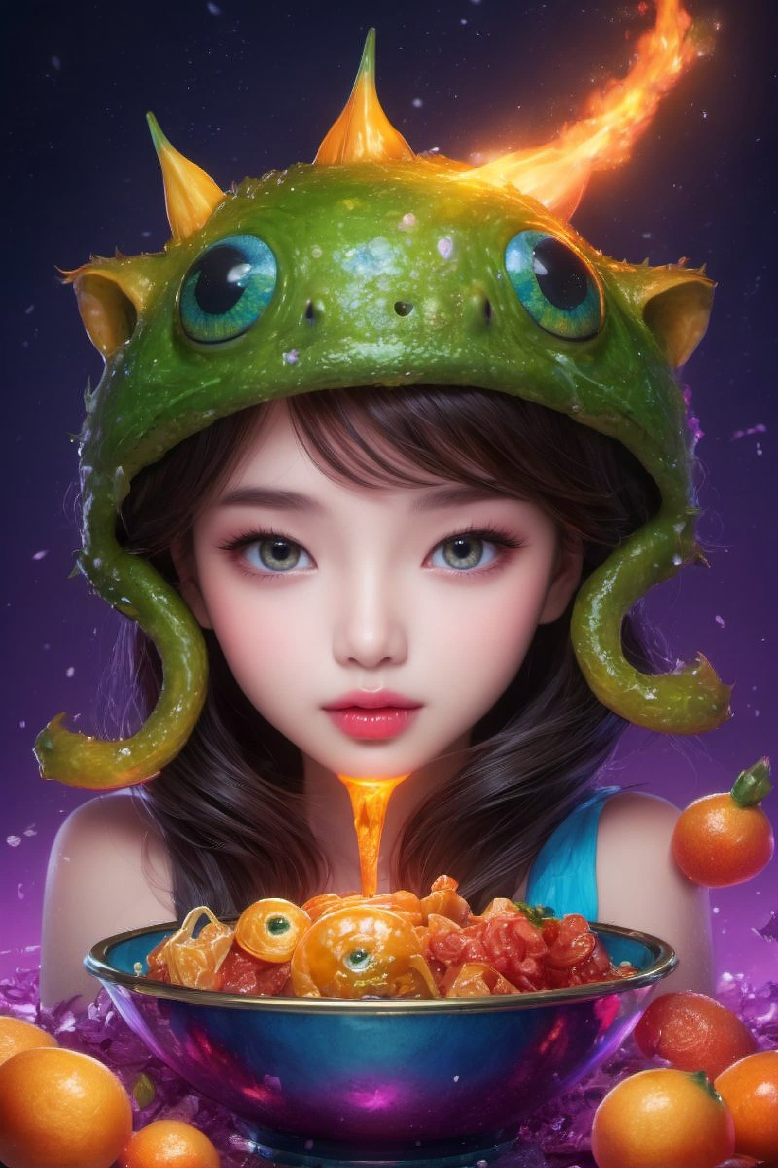 AI generated: victoria francs, detailed expressive eyes, fantasy style, the clever and quirky gelatinous nutbop sp...