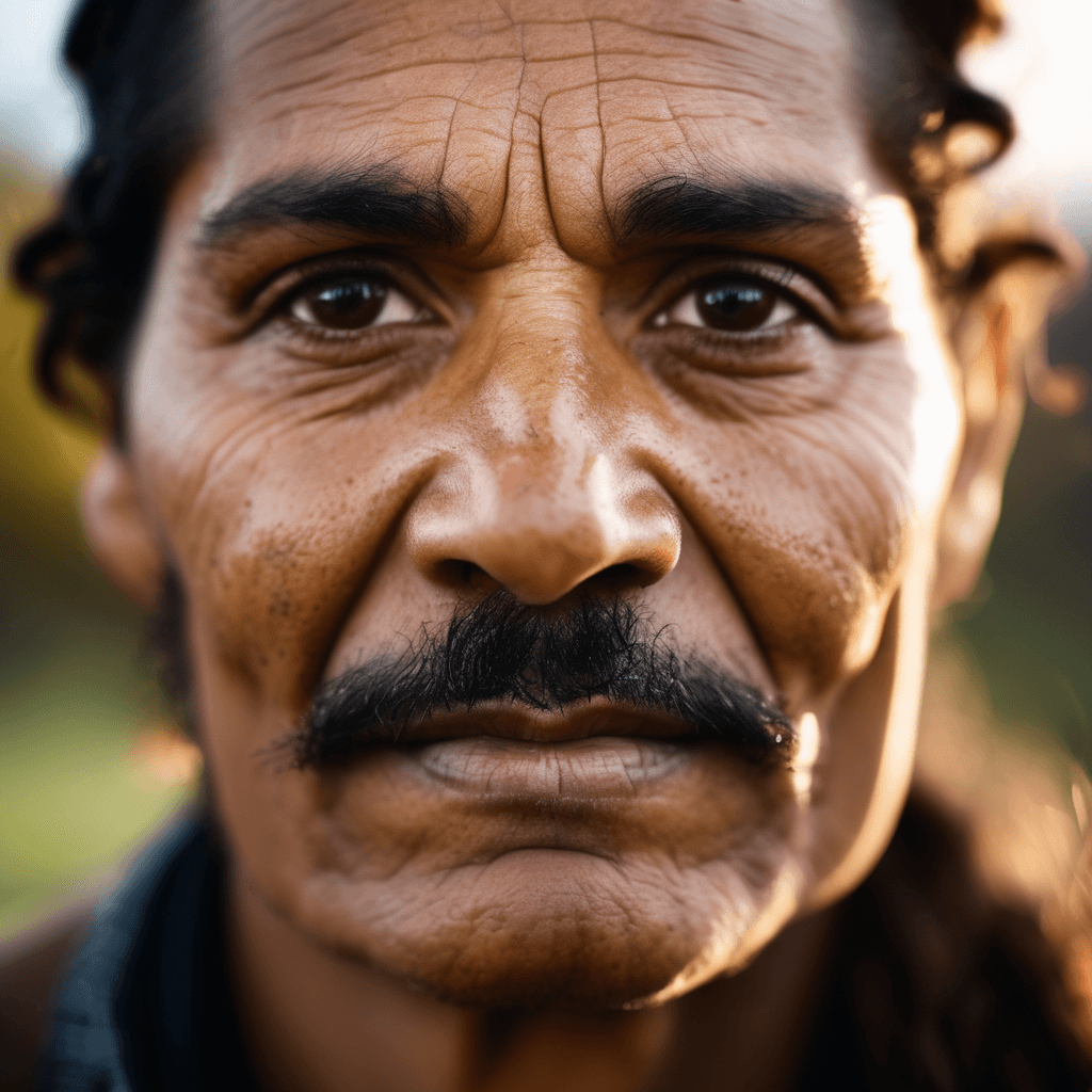 AI generated: A captivating extreme close-up of a Maori teacher in the spring, bathed in natural sunlight, looking...