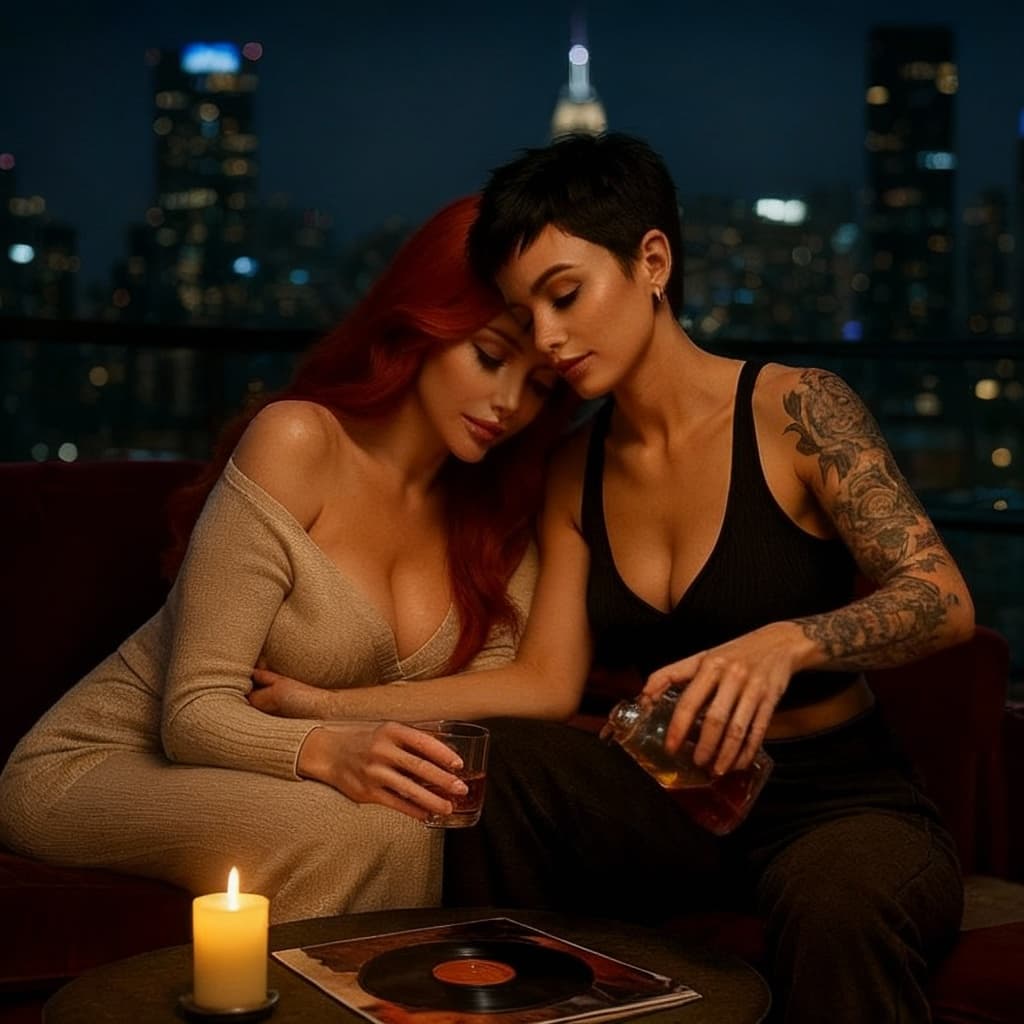AI generated: The models cuddle in together closer 