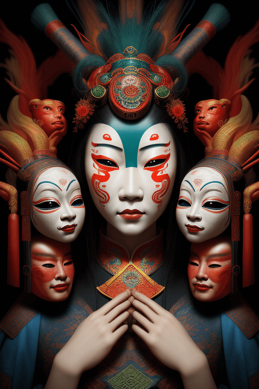 AI generated: artistic portrait of chinese people, in the style of masks and totems, andrzej sykut, zhang jingna, ...