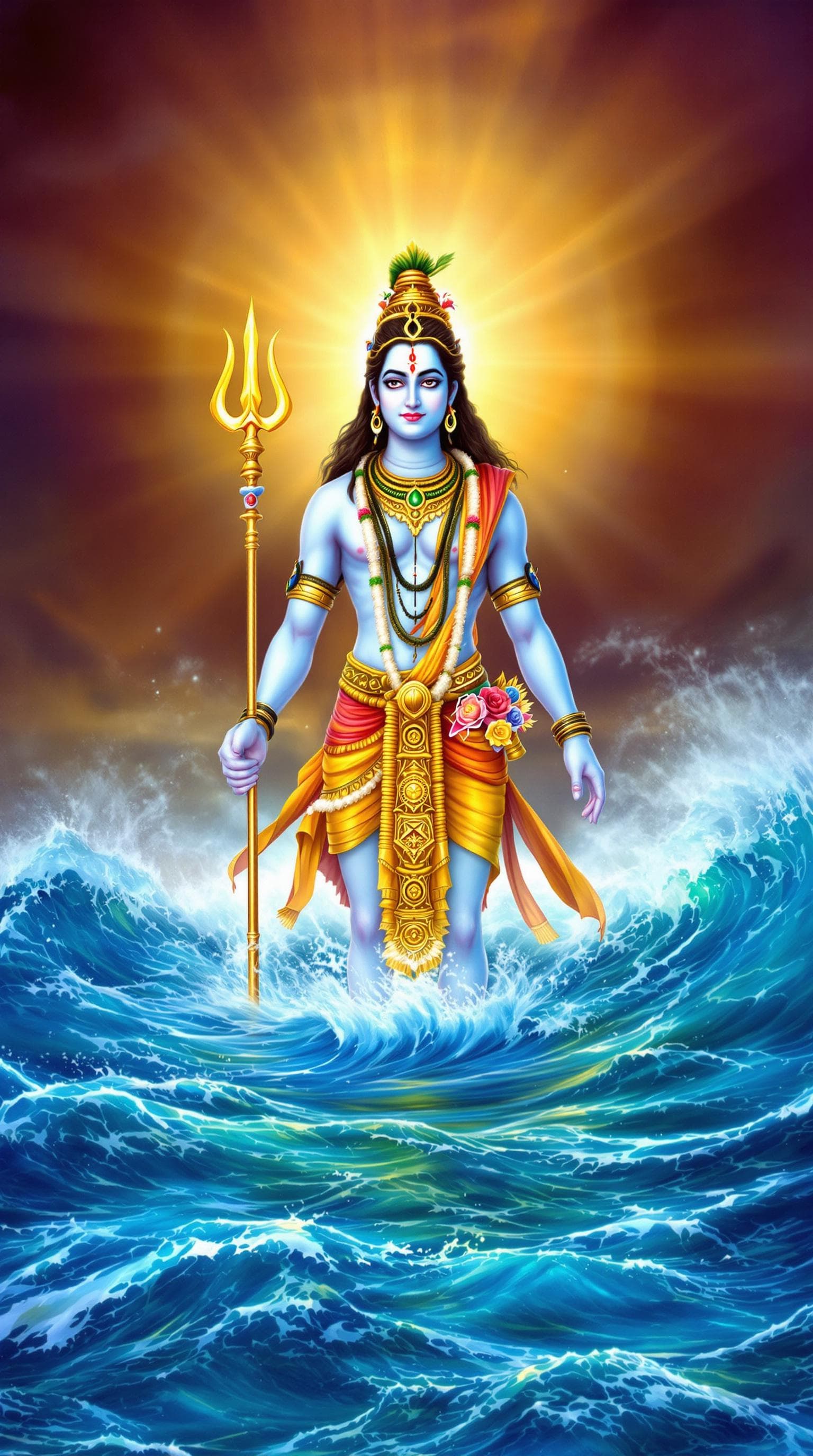 AI generated: IMG_6556.jpg: Lord Shiva Standing in the middle of the ocean in his Rudra Avatar