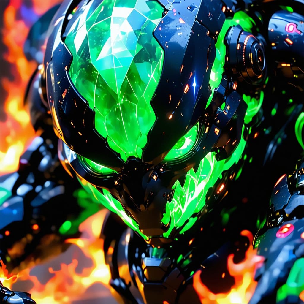 AI generated: *Subject: Hulking scarlet carapace of kami kawaii hunter, kissed by cyber rose flames, slithers:2.7 ...
