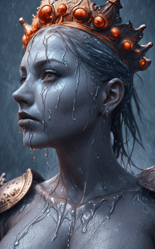AI generated: very high quality side view portrait, naked tits, realistic skin, wet skin, perfect female face, rui...