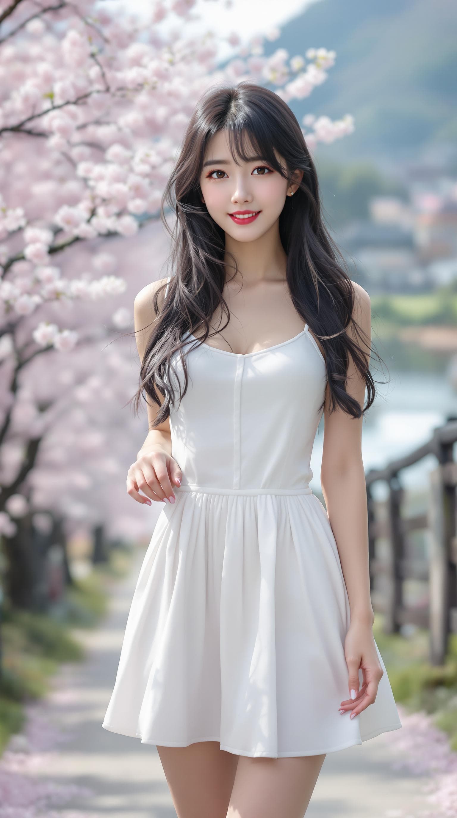 AI generated: realistic, Korean woman, beautiful girl, ulzzang face, long hair, black hair, multi-color hair, bang...