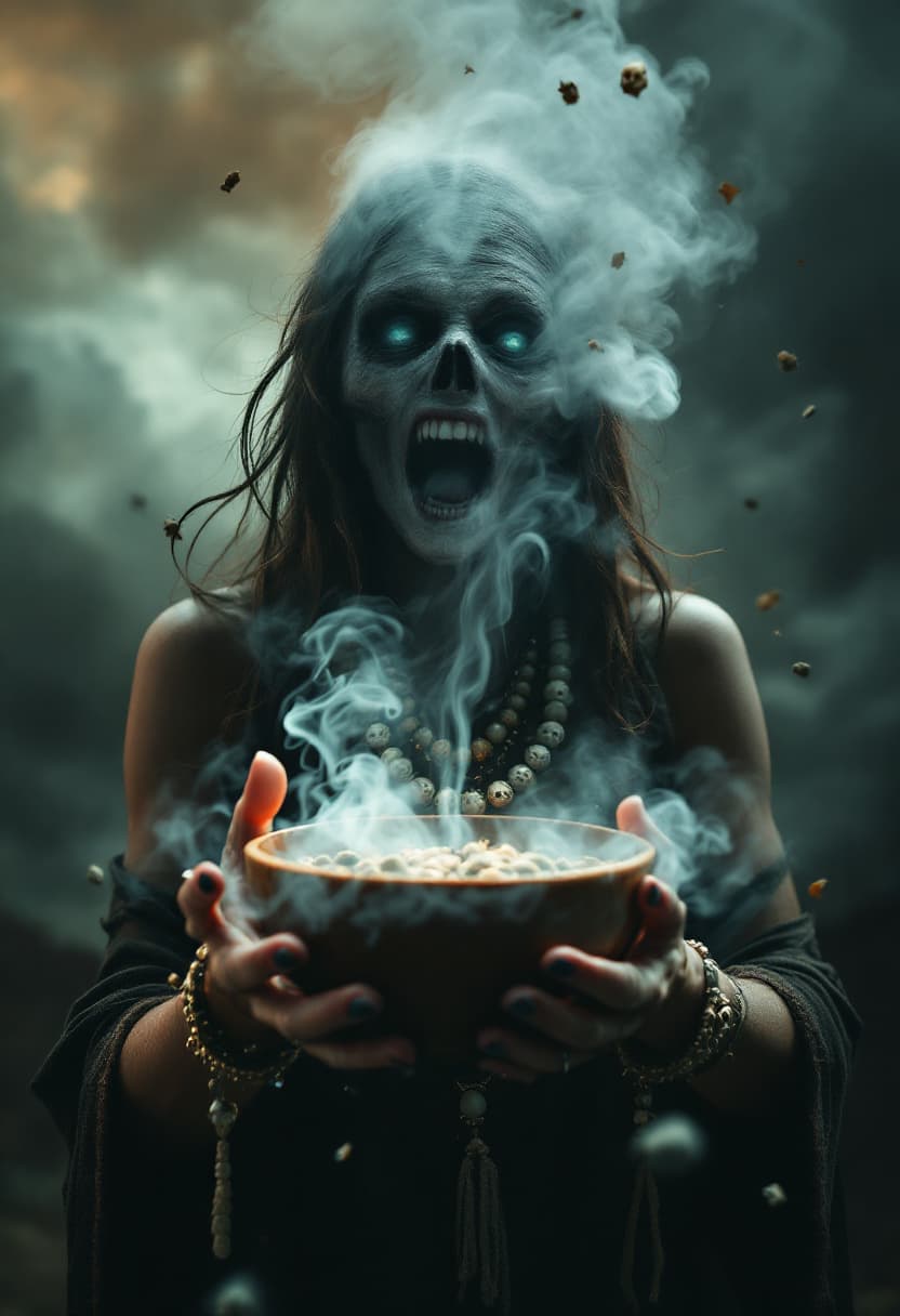 AI generated: Create an image that presents a dramatic and intense scene against the backdrop of a cloudy and chao...