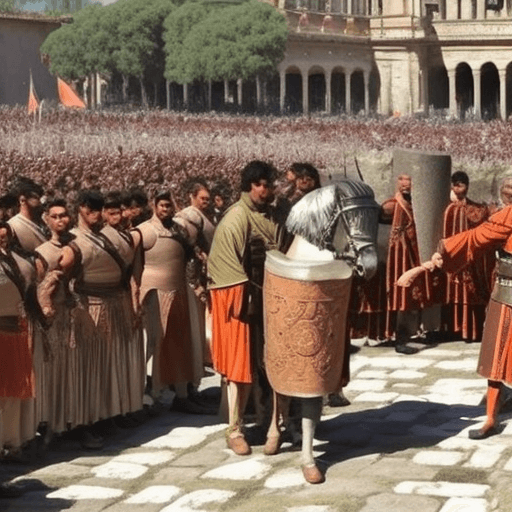 AI generated: El emperador trajano conquista una ciudad parta con su ejercito a las espaldas