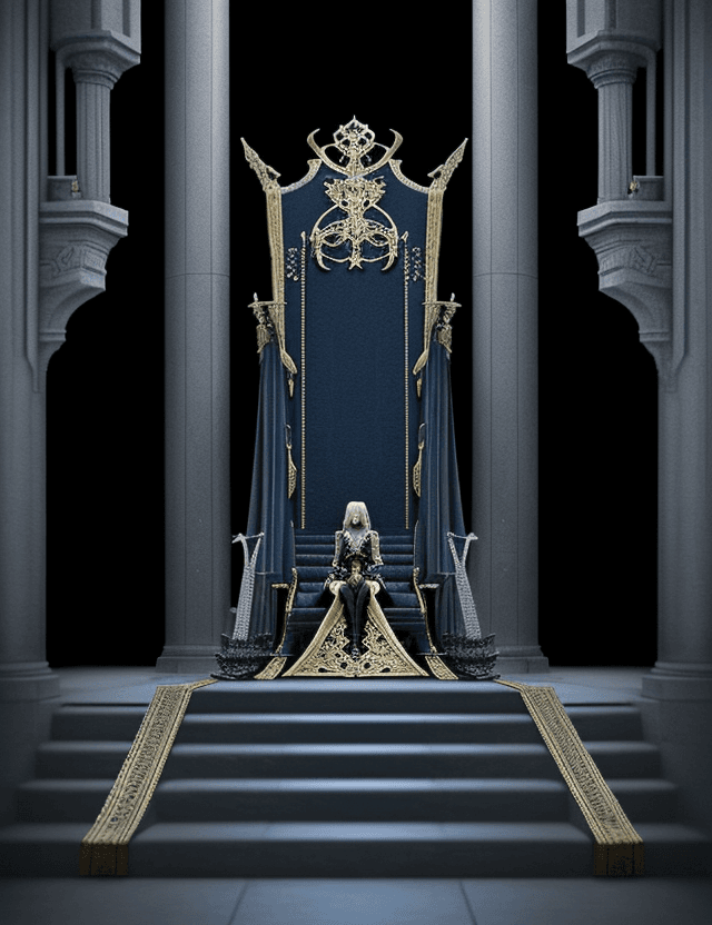 AI generated: A throne, many swords,The throne is empty,at the top of the many stairs,empty,Swords in the path, an...