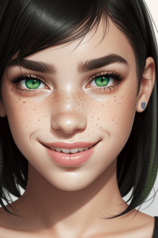 AI generated: beautiful girl, (dua lipa), smile, happy, close up, (detailed eyes:0.8), (green eyes), (looking at t...