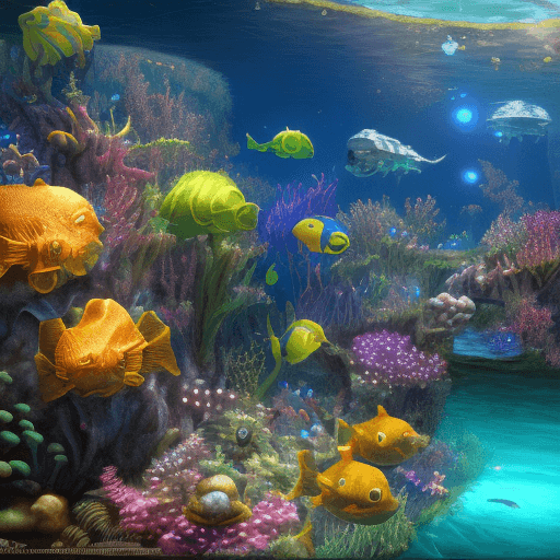 AI generated: High resolution photography, dreamy; POV, underwater, 3d game, realistic graphics, underwater explor...