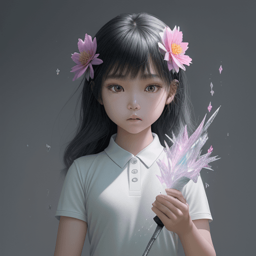 AI generated: Absolute harmony, Piercing gaze at point-blank range, The little jr. golfer asian girl , flower and ...