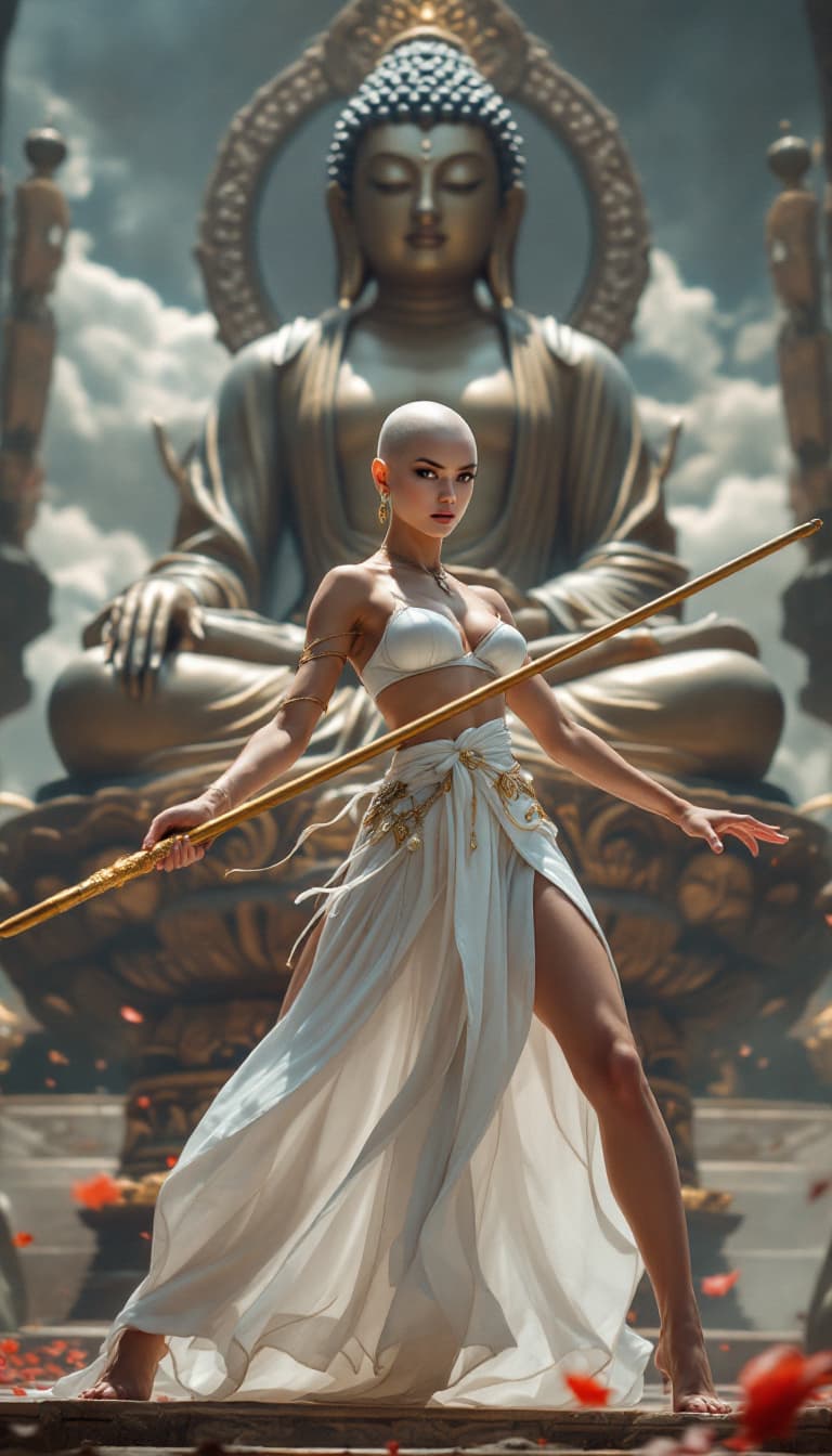 AI generated: a Gorgeous woman, ufotable masterpiece, full body, bald, best quality artwork - stylized - high cont...