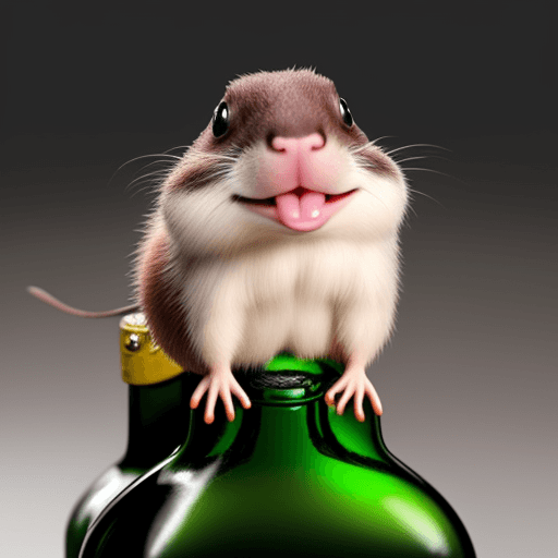 AI generated: Realistic animal gopher mutant sits on the neck of the bottle