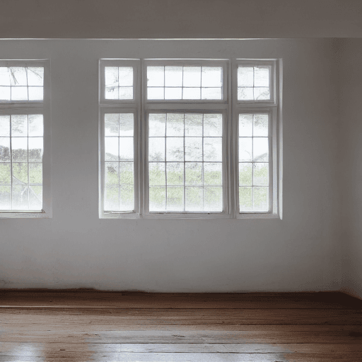 AI generated: a bare farm house room, with large white window