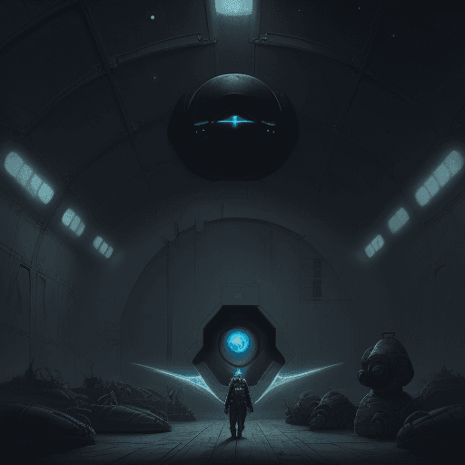 AI generated: space army at hangar, speedpaint, Alfred Kubin art, cinematic, dystopia,Portal in the background of ...